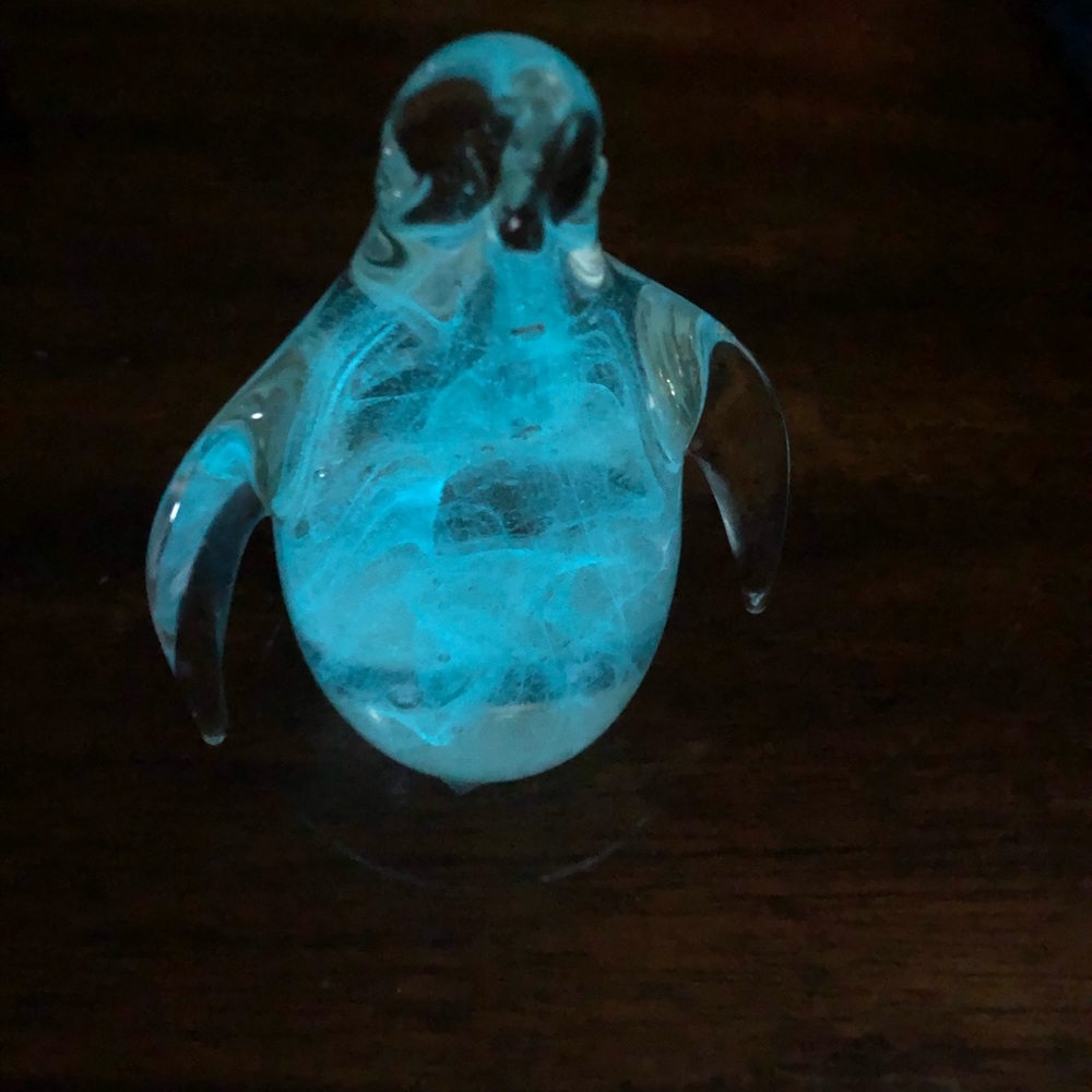 Dynasty Gallery Hand Blown Glow in the Dark Glass Green Penguin Paperweight